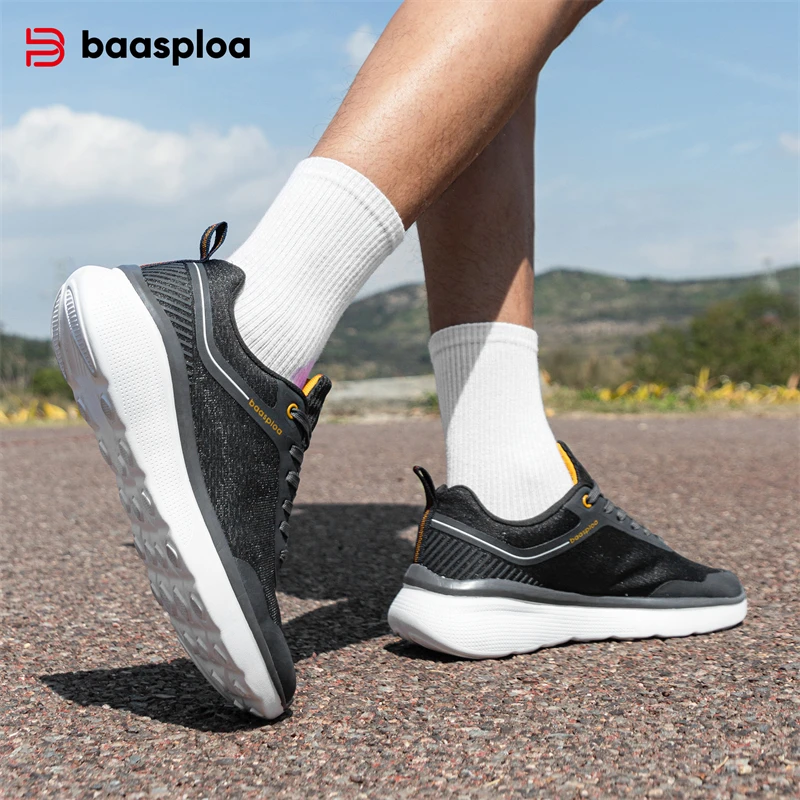 Baasploa Men Running Shoes New Mesh Breathable Sport Shoes Men Lightweight Comfort Casual Sneakers Male Antiskid Outdoor