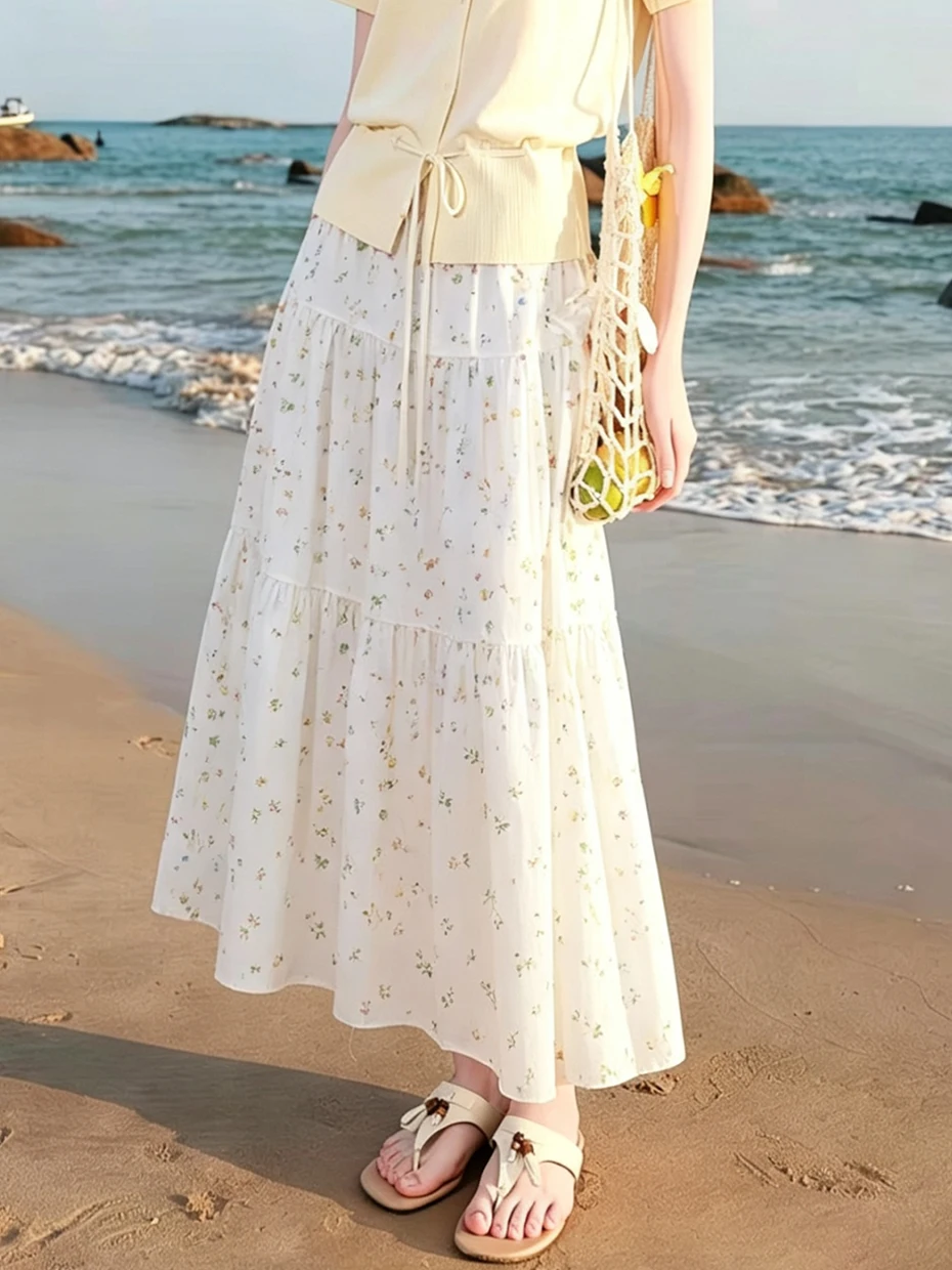 

High Waist Floral Chiffon Long Skirt Women's A-Line Midi Skirt Summer 2026 New Fairy Tale Gyrating Skirt Korean Style