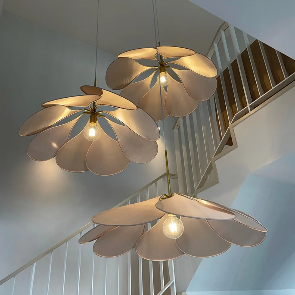 Retro Colorful Fabric Pendant Light Petal Shape Chandelier Dining Island Ceiling Hanging Lamp Home Living Room Decor Flower Lamp
