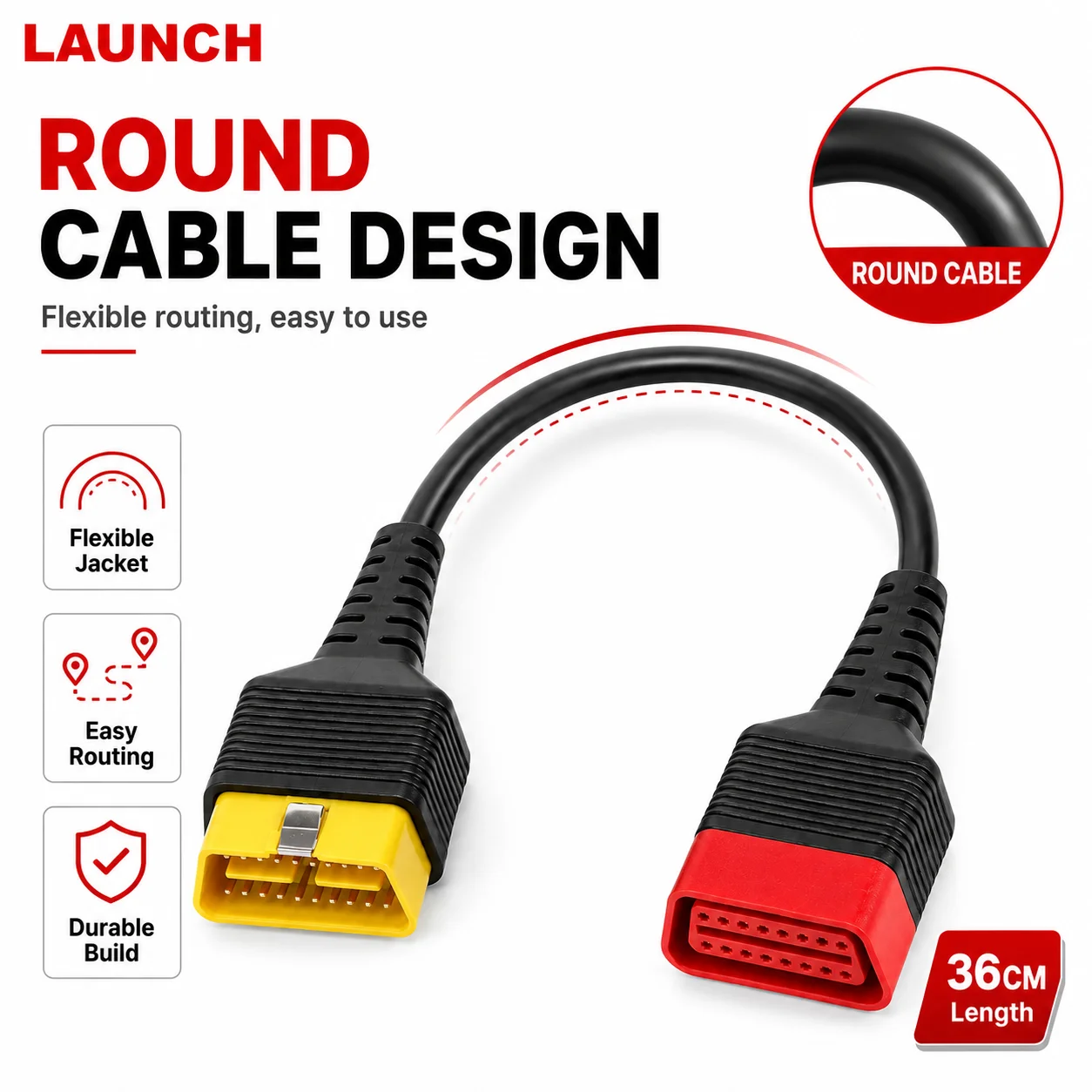 36CM OBD2 Extension Cable 16 Pin Male to Female OBDII Diagnostic Connector for Thinkdiag, Easydiag, ELM327 Scan Tools
