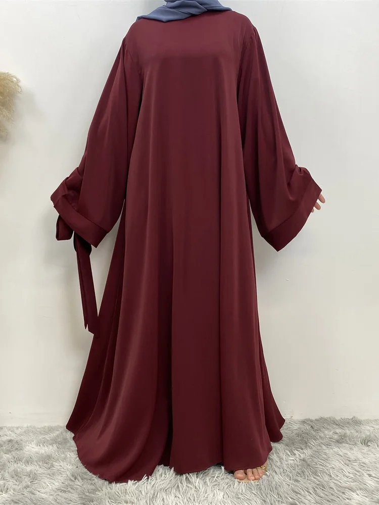 Hot Sell Popular Simple Nida Abaya Long Dress Pure Color A-line Loose Sleeves Dresses Dubai UK Modest Elegant Dress