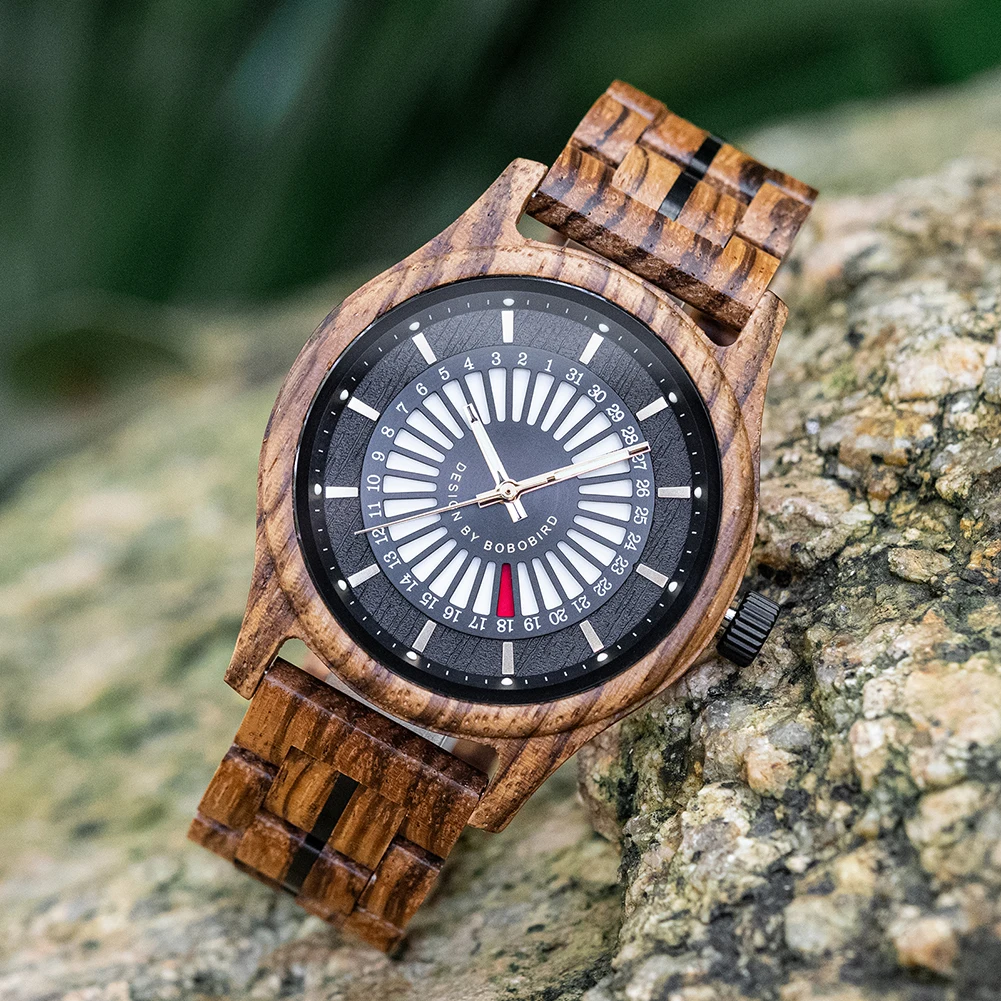 BOBO BIRD Men's Wooden Watch | Unique Design | Date Display | Custom Logo Available | Dropshipping Supported