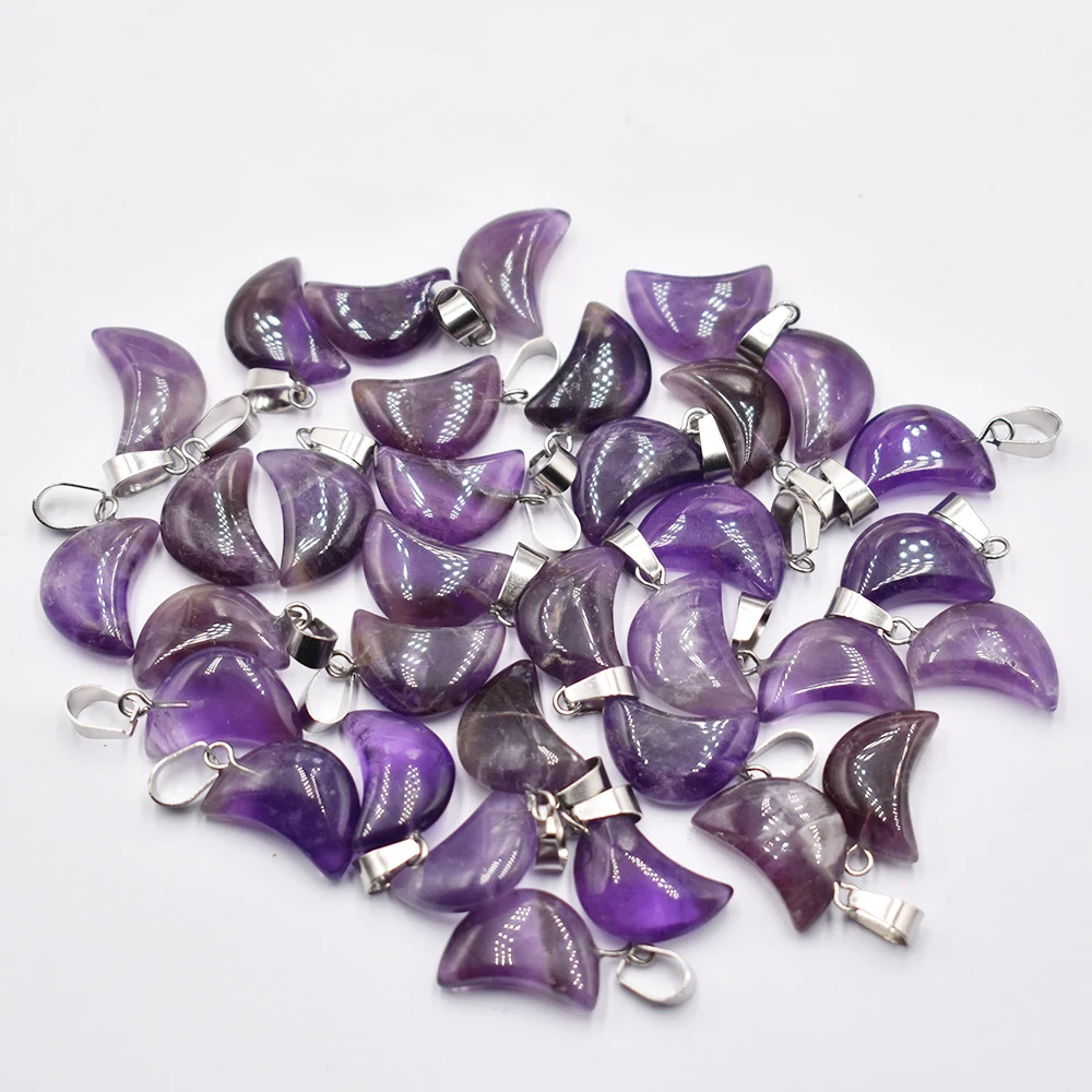 Wholesale 50pcs/lot fashion high quality natural amethysts crescent moon shape charms pendants for jewelry making free shipping