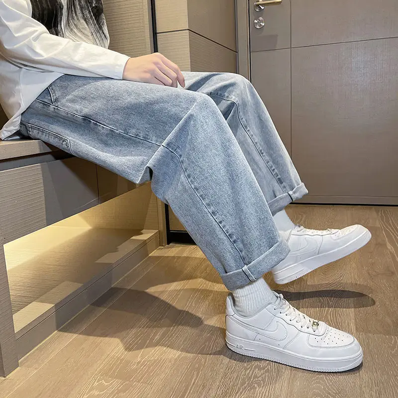 2023 Autumn New Light Luxury Fashion Straight Loose Jeans Men Casual Wide-leg Pants All-match Boutique Clothing Simple Style