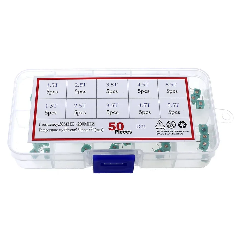 50pcs 5Value MD0505 molded inductance hollow coil inductance 5x5-1.5T 2.5T 3.5T 4.5T 5.5T Adjustable inductance Assorted kit
