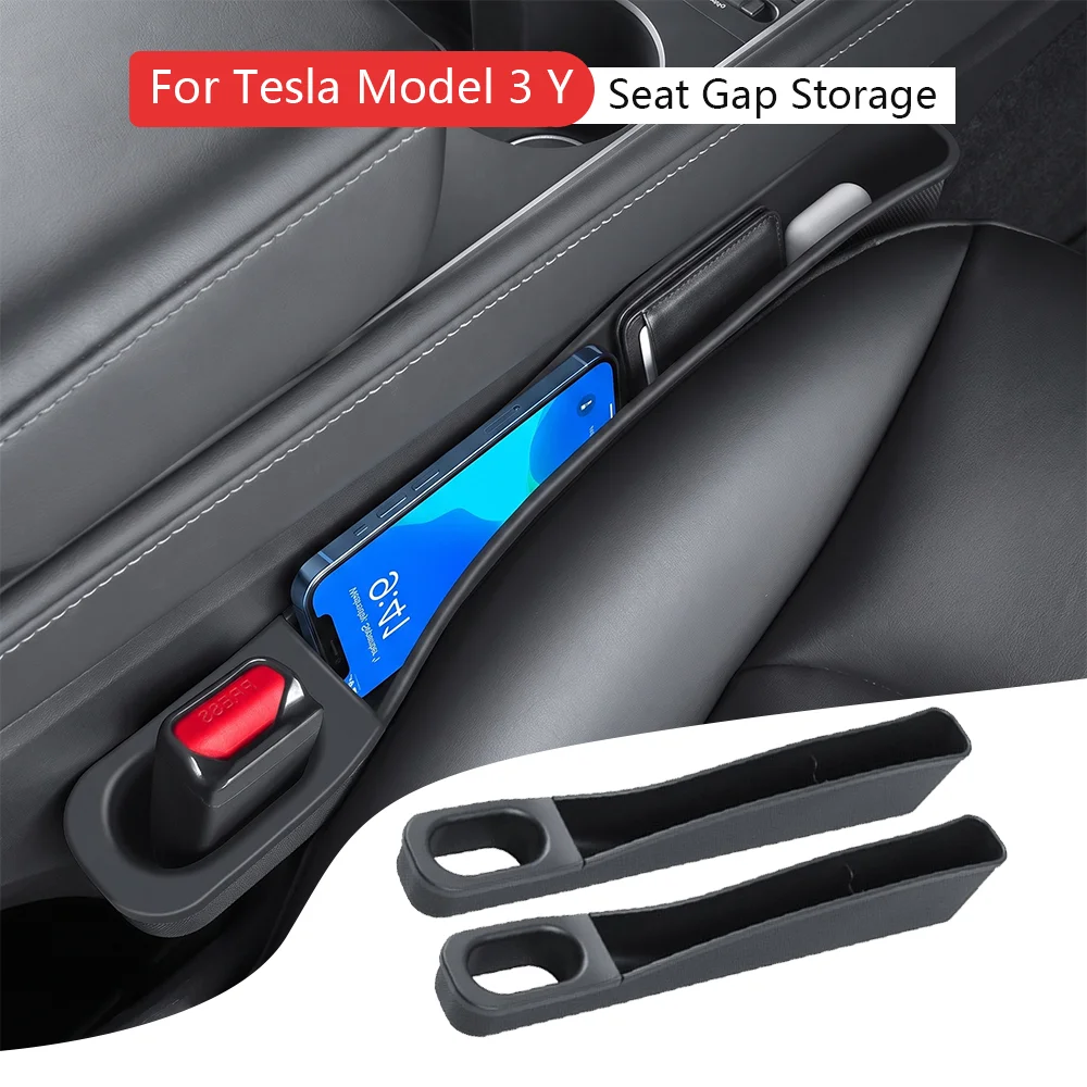 2PCS Seat Gap Filler Storage Box For Tesla Model 3 Y Juniper Highland Seat Gap Filler Strip Organizer Wallet Card Phone Holder