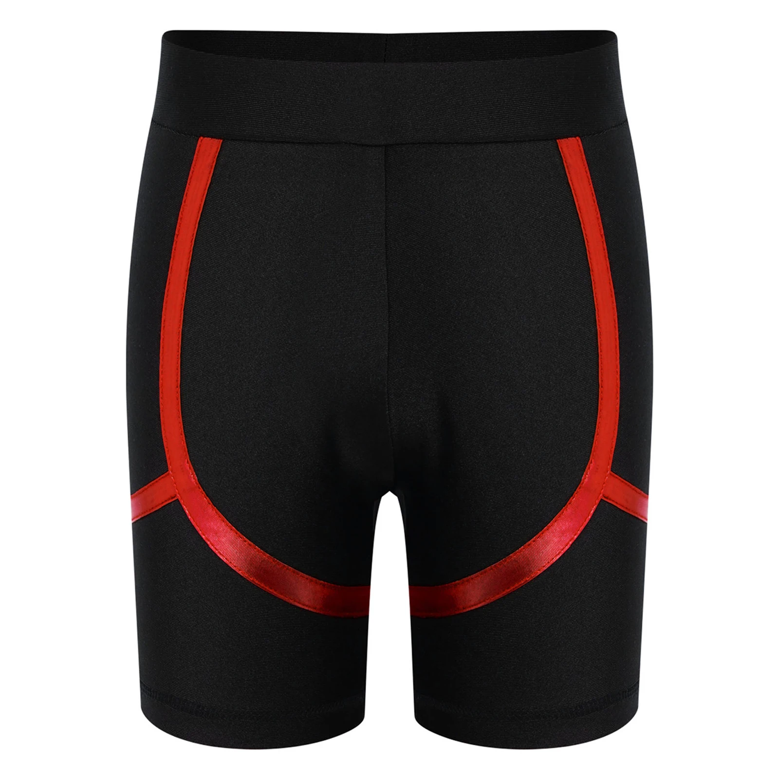 Pantaloncini da palestra Ragazzi Elastico Ginnastica Allenamento Performance Costume Pantaloncini di colore a contrasto metallico Pattinaggio su ghiaccio di figura Dancewear