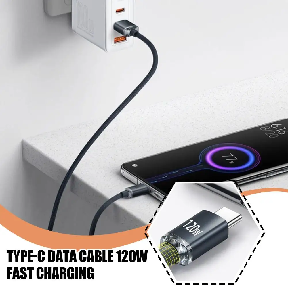 USB C Cable for iPhone 15 S20 1M/2M PD 120W Fast Charging Cable Type C Charger Cord For Huawei Mate 40 50 L4Q5