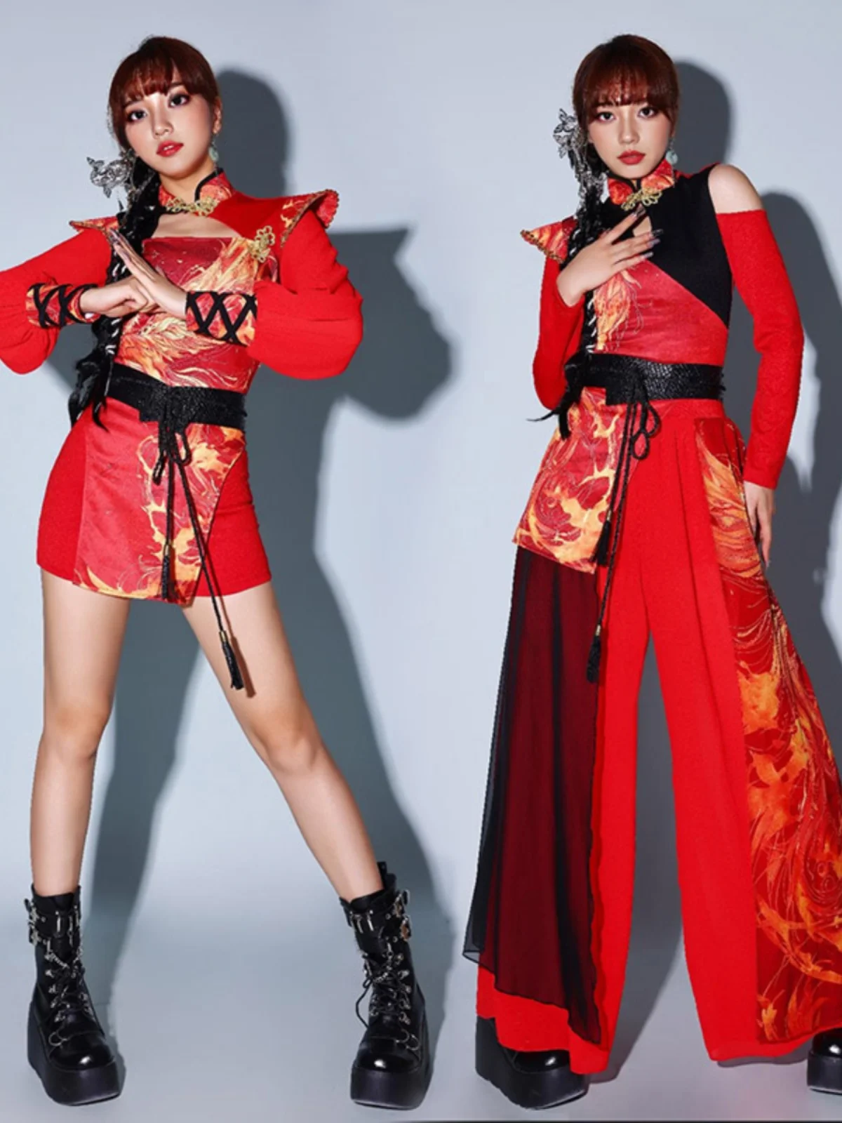 Red National Trend Dance Costume Stage Performance Drumming Outfit Year End Show Jazz Dance New Arrival Women's Ethnic Wear