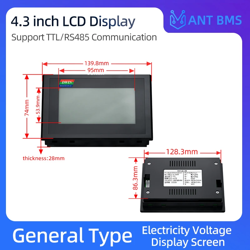 4.3-inch LCD DISPLAY ANT BMS for 7-16S 22S 24S Power supply 24-100V