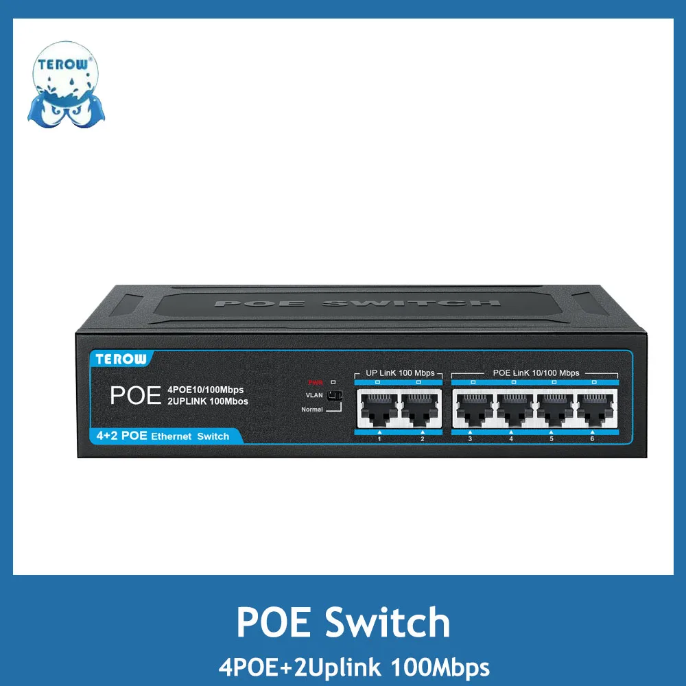 POE Switch 4 Ports +2 Uplink Fast Ethernet Switch 100Mbps Network Switch RJ45 Injector Switcher for IP Camera/Wireless AP/CCTV