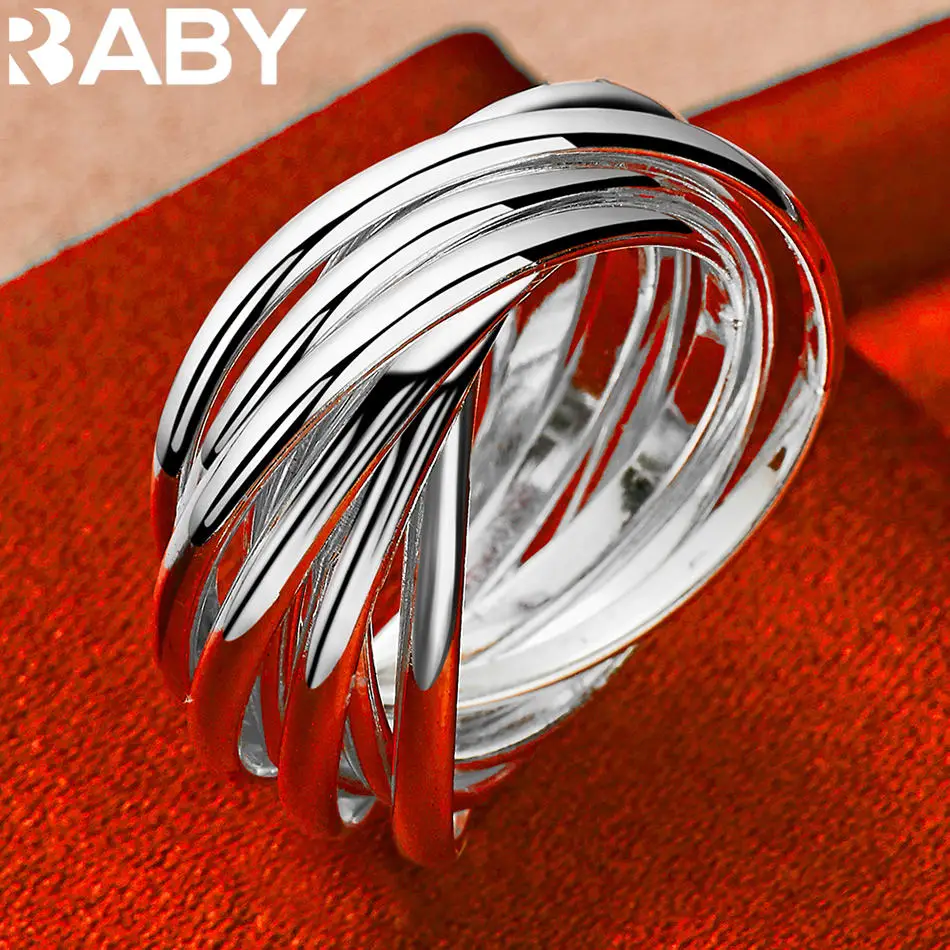 URBABY 925 فضة حجم 7-10 خمسة دوائر حول حلقة للنساء الرجال نعمة مجوهرات الاتجاه المألوف هدايا حفلة عيد ميلاد