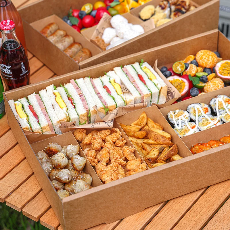 Customized. Picnic Box Disposable Packing Lunch Box Spring Outing Camping Internet Celebrity Kraft Paper Barbecue Snack Box Dire