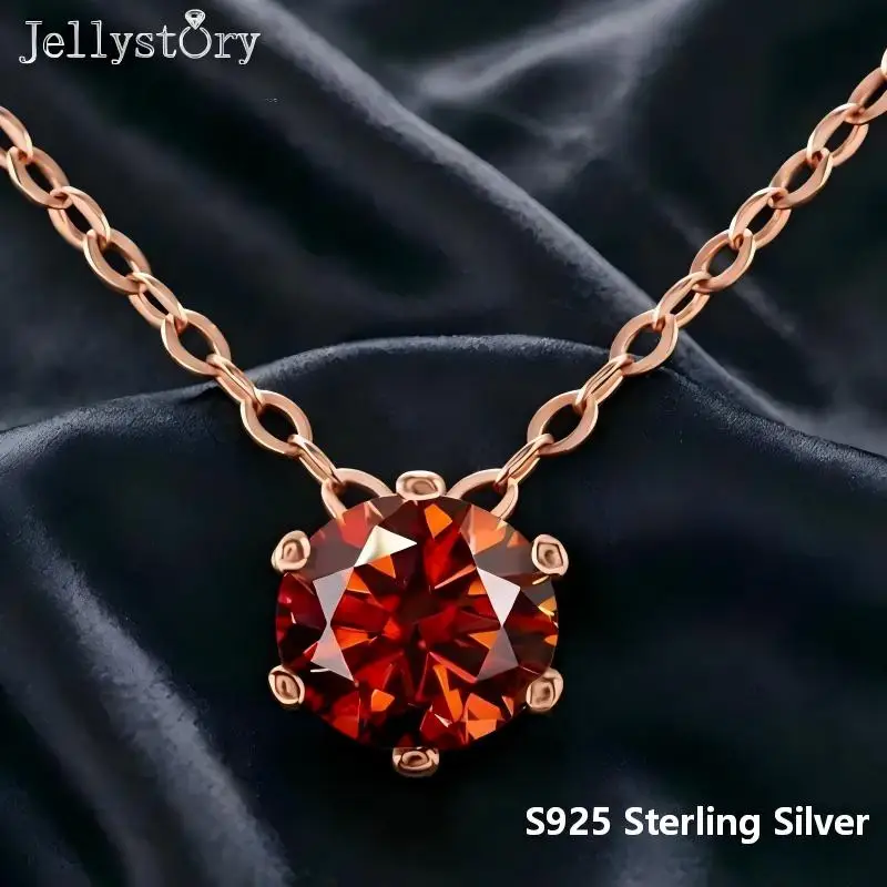 Jellystory S925 Silver 1ct Moissanite Six Prong Setting Pendant Necklace for Her Dainty Choker Everyday Wear Jewelry Gift