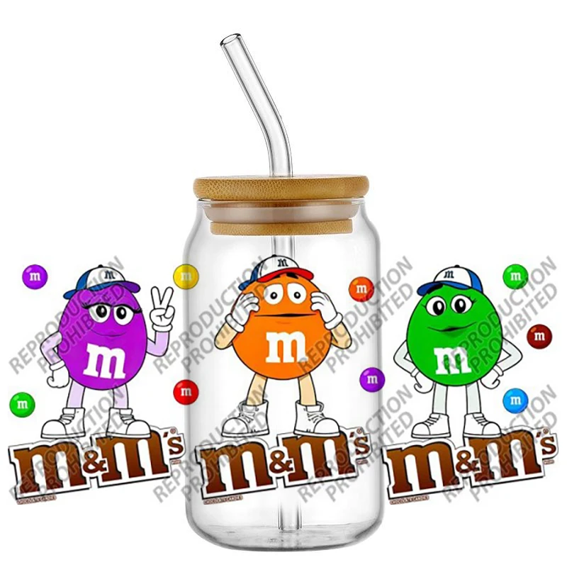 Retro Chocolate Beans Pattern 3D Transfer UV DTF Cup Wrap Stickers for 16oz Libbey Can Anti-scratch Cup Decals for DIY Gift Deco