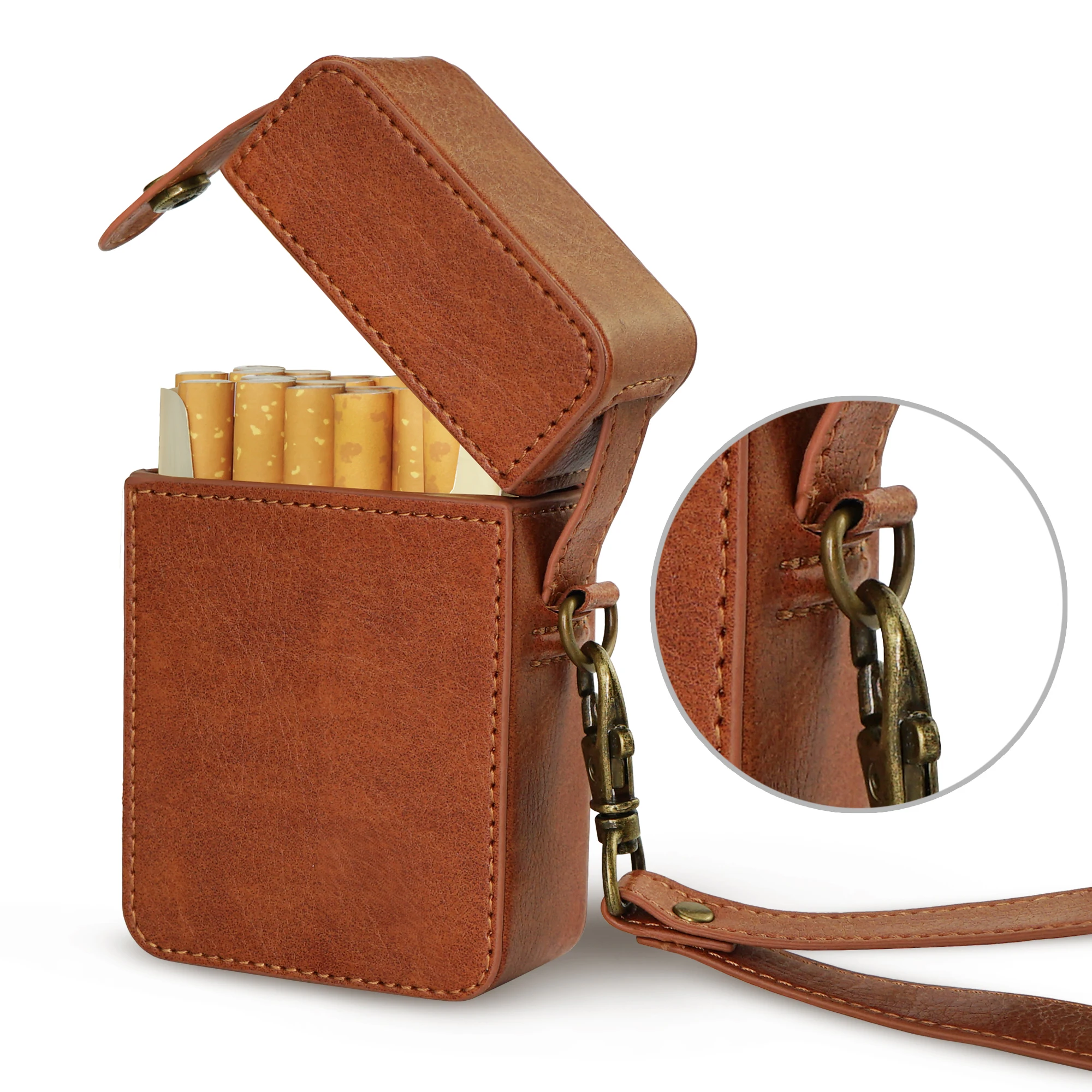 2021 New Genuine Leather Cigarette Case Big Capacity Cover Luxury PU Leather Cigarettes Box Holder Lighter Sleeve Women Men Gift