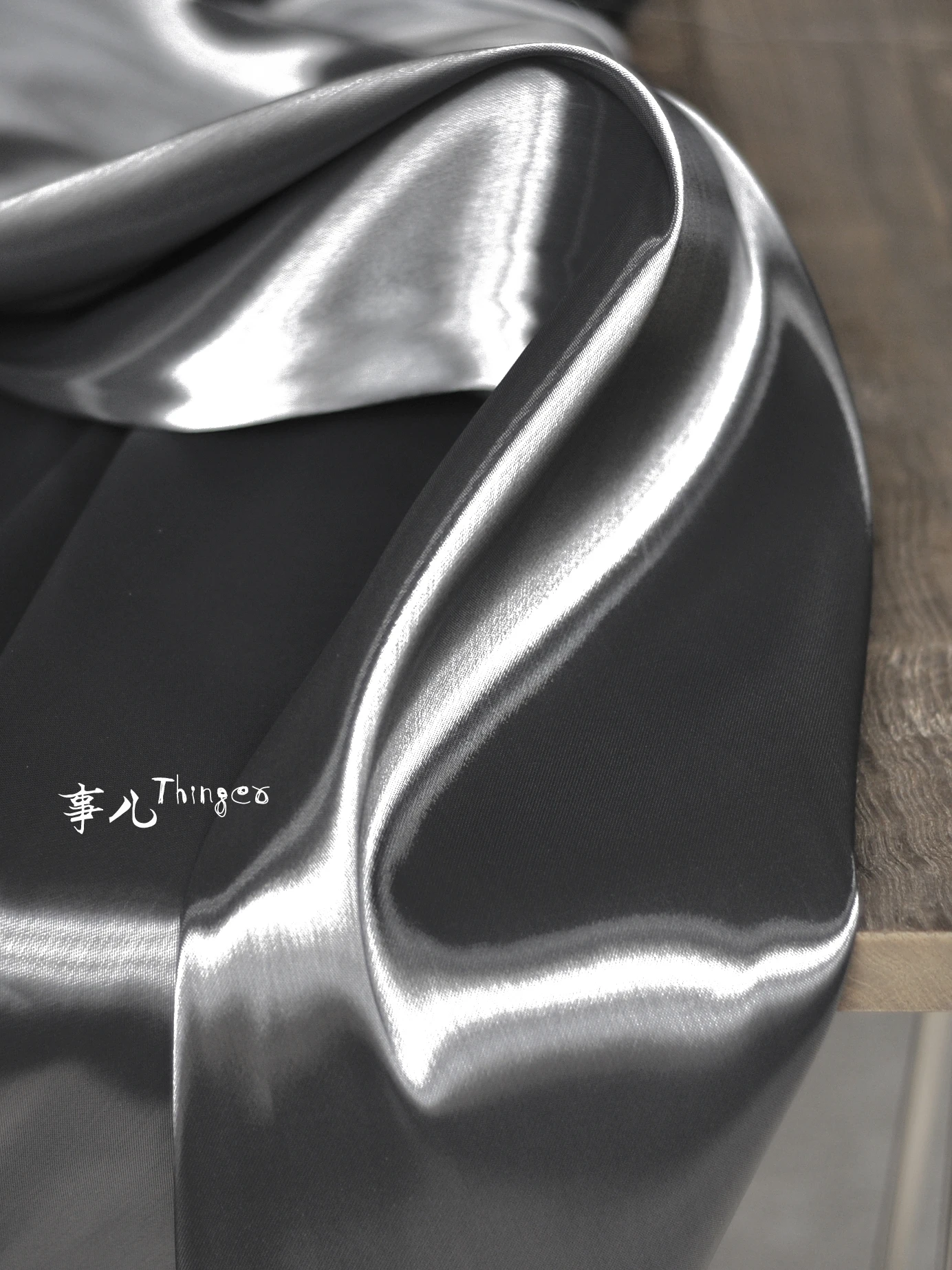 Exclusive Super Bright Crystal Silk Satin-Liquid Metal Glossy Wide Fabric Designer Fabric/Charcoal Gray