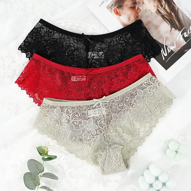 3 Pcs Panties for Woman Underwear Sexy Lace Breathable Soft Lingerie Female Briefs Panty Sexy Transparent Women\'s Underpants