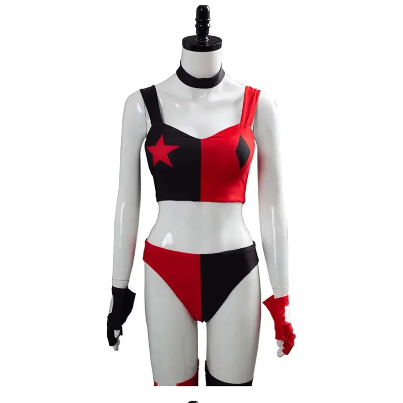 KKL3Women Disfraz o peluca de Halloween de supercriminal Harley, sexy, rojo y negro, k15[