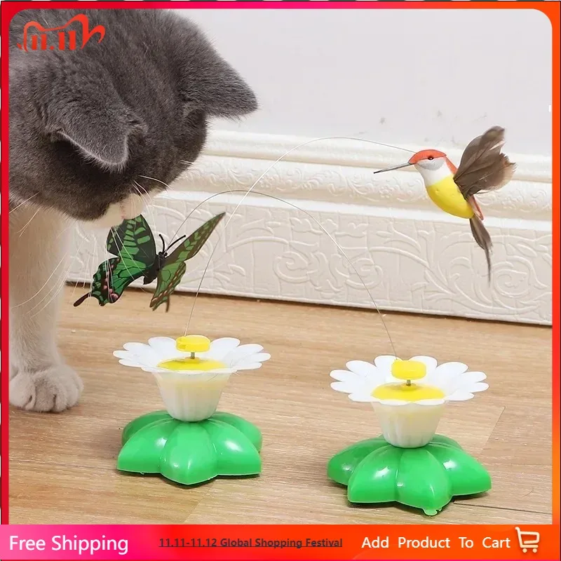 

Interactive Automatic Rotating Electric Cat Toy Colorful Butterfly Bird Animal Shape Fun Training Kitten Pet Dog Play Device