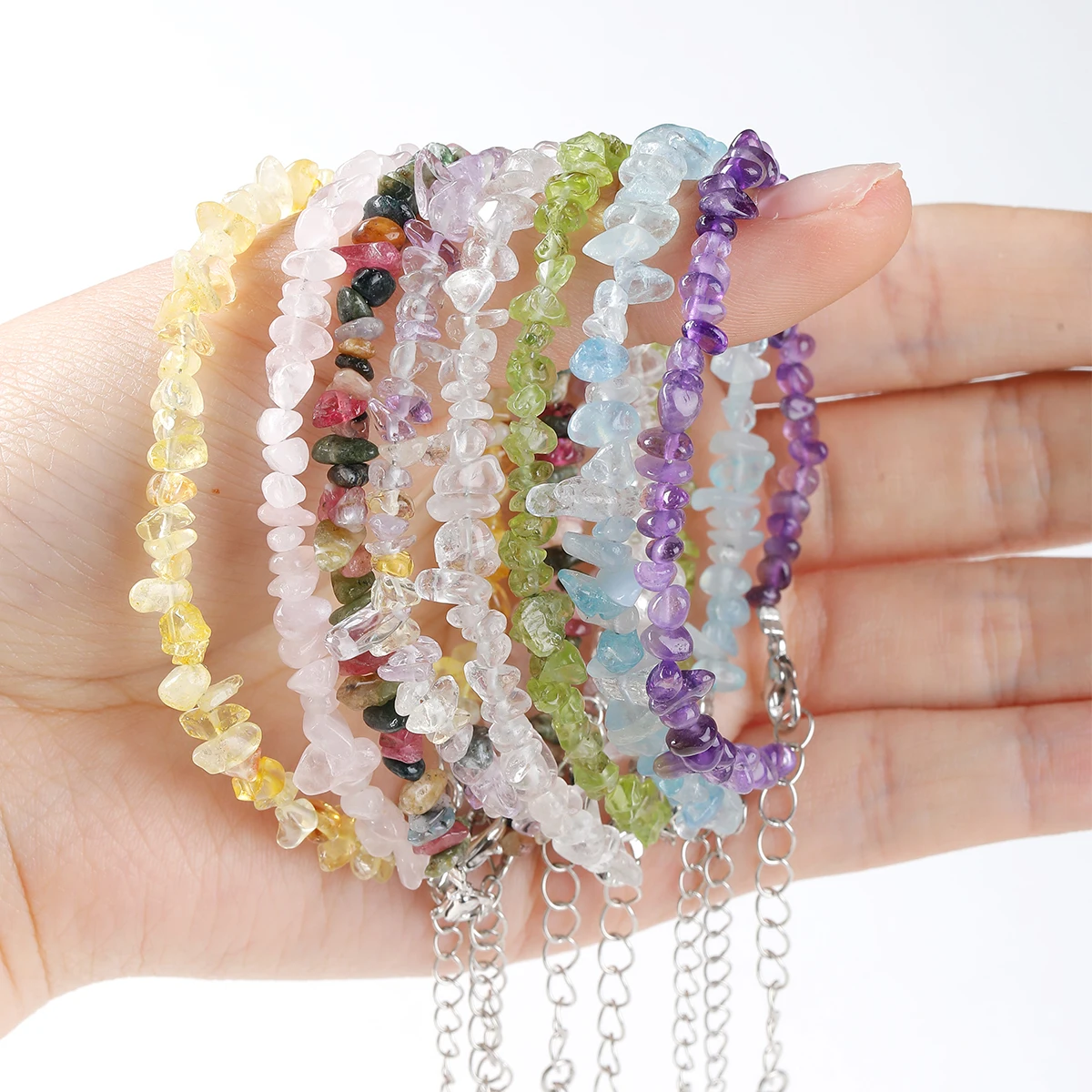 Natural Rose Quartz Chip Silver Alloy Bracelet Healing Crystal Jewelry for Love & Healing Unisex Gift