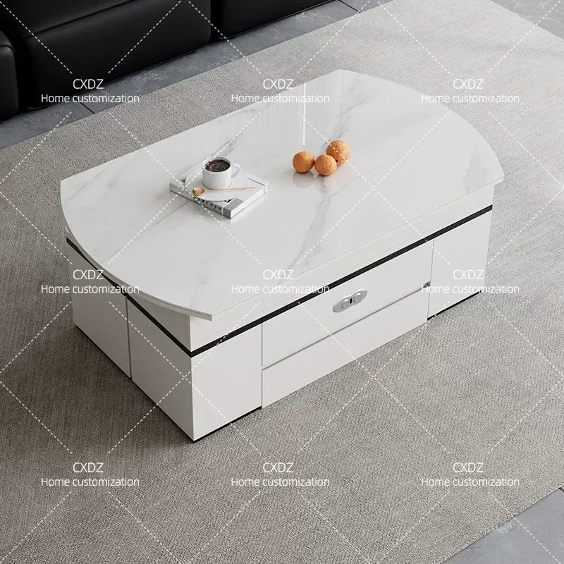 Minimalist Multi Function Folding Electric Lifting Rock Slab Coffee Table Dual Purpose Living Room Furniture Height