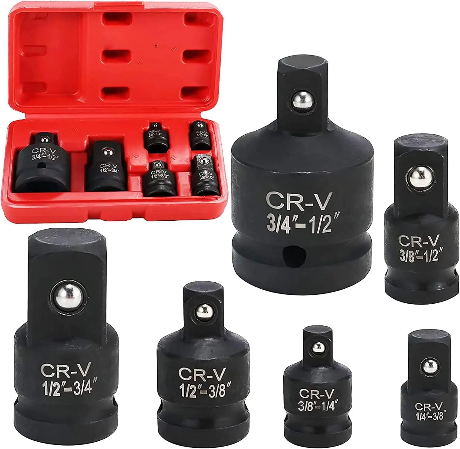 

6Pcs Impact Socket Wrench Adapter Set 1/4 3/8 1/2 3/4 In Drive Adaptor Reducer Spanner Hand Tools Kit ﻿with Case Mechanic tools
