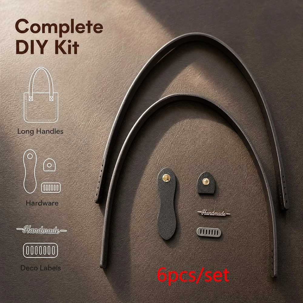 6Pcs/Set DIY Bag Strap Accessories Set, Includes 2 Pu Handmade Straps, 2 Buckles, 1 Handmade Label, and 1 Pad. Double Long Handle Design, Suitable for Handmade Bag Installation. Suitable For: DIY Enthusiasts, Fabric Bag Makers, and Old Bag Transformation Enthusiasts