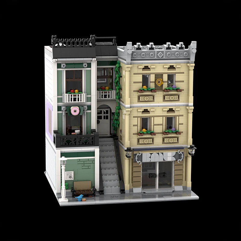 City Street View Model Moc Building Bricks Golden Shell Bank Technology Modular Blocks Gifts Christmas Toys DIY Sets Assembly