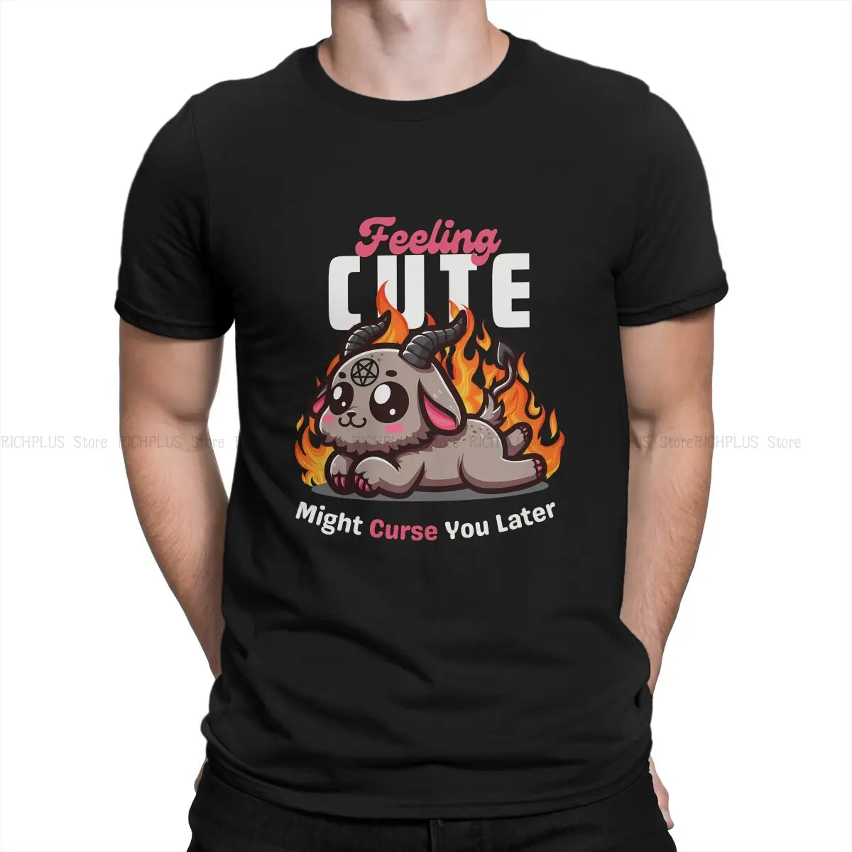 Feeling Cute Might Curse You Later Unique TShirt Satanic Baphomet Goat Casual Polyester T Shirt Newest T-shirt For Men Women