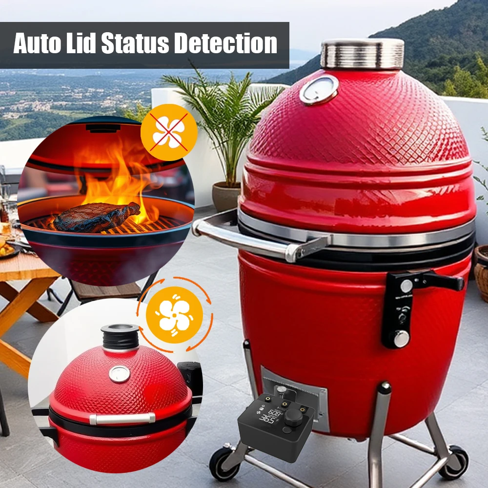 سماعة لاسلكية تعمل بالبلوتوث ميزان حرارة اللحوم PID BBQ جهاز تحكم بالمروحة التحكم في درجة الحرارة لفرن المدخن كامادو