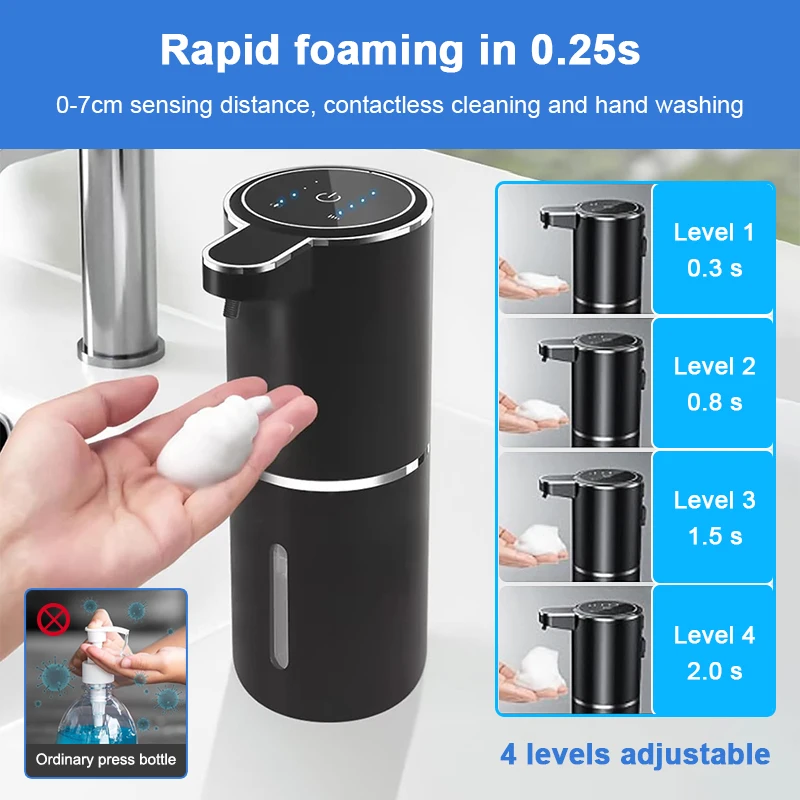 Automatic Foam Soap Dispenser 380ml Rechargeable Hand Washer Touchless Smart Display Infrared Sensor Liquid Soap Dispensers