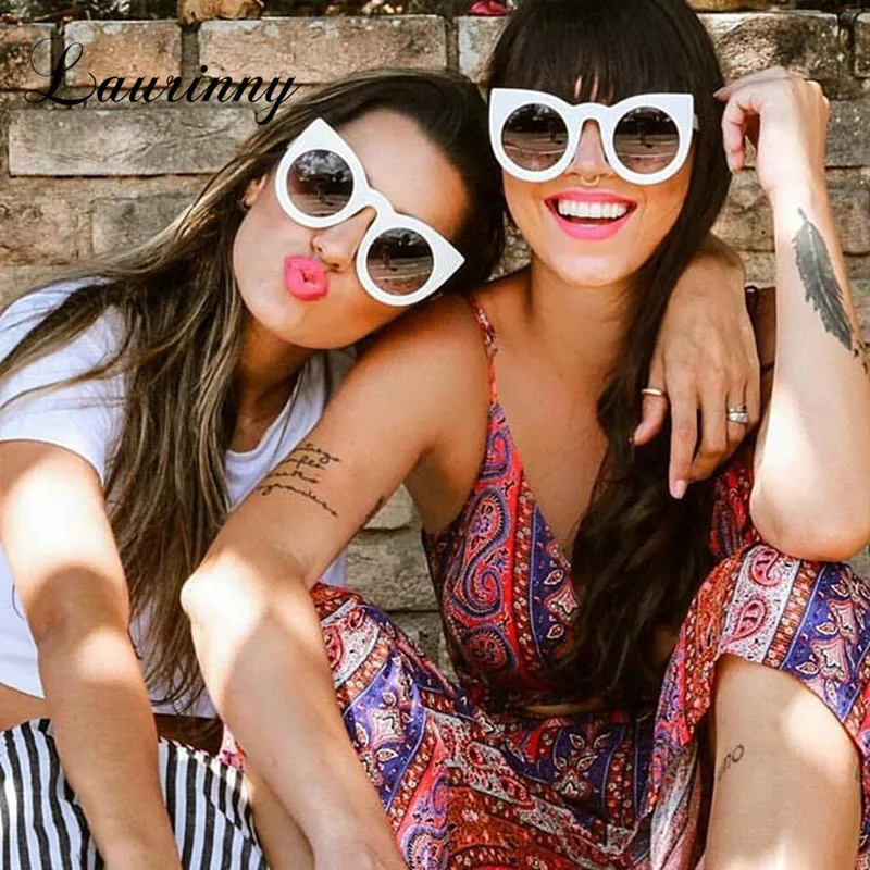 New Trend Round Sunglasses Women Fashion Brand Designer Cat Eye Vintage Large Frame Sunglasses For Women Anti-reflective UV400