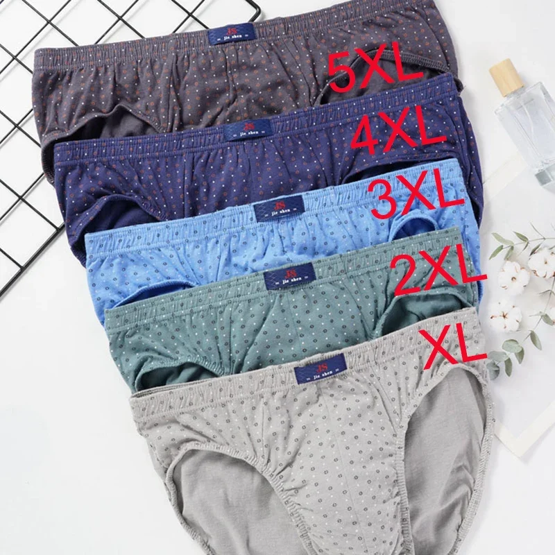 4 Pcs/Lot Men's Briefs 100% Cotton Round Dot Lingerie Moisture Absorbent Breathable Plue Size XL-5XL Underpants Panties