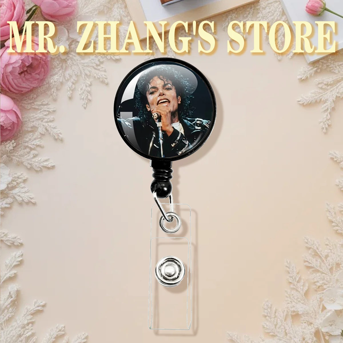 Michael Jackson 30MM Rotundity Glass Cabochon Brooch Cover Pendant Retractable Badge Reel Matters ID Unisex Style Gift