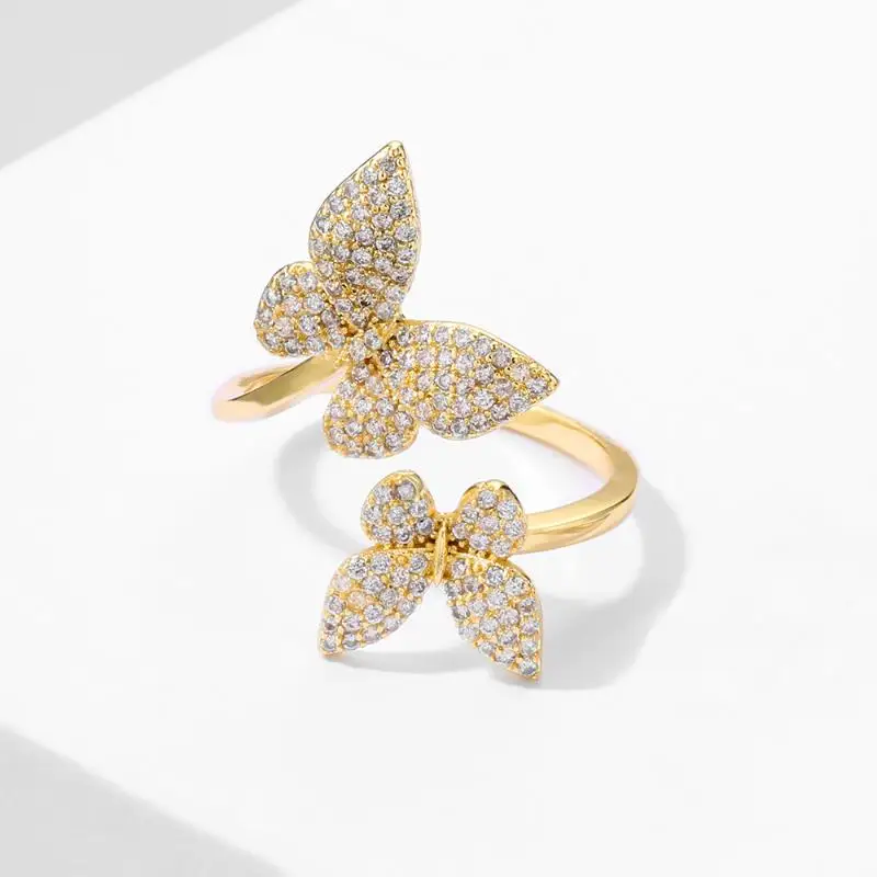 UILZ Korean Creative Elegant Butterfly Open Rings For Women Girls Luxury Shiny Cocktail Party Ring Banquet Jewelry