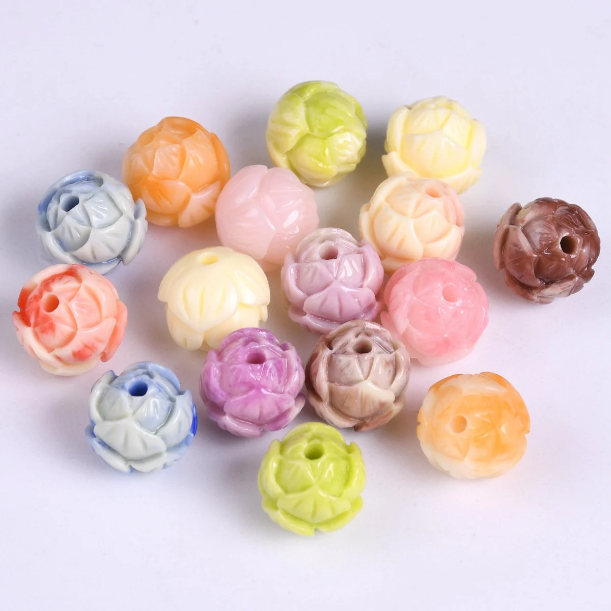 10pcs Artificial Coral Round 10mm Flower Carved Loose Beads For Jewelry Making DIY Bracelet Findings