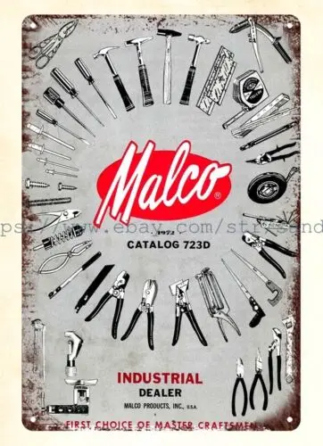 1pc 1972 Malco tools servicemen craftsmen metal tin sign hanging wall prints 1pc 1pc