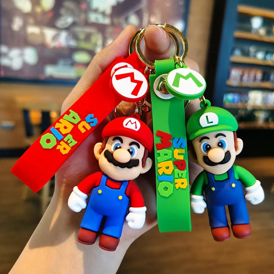 Cartoon Super Mario Bros Keychain Accesorios Schoolbag Pendant Key Bag Decoration Collection Ornament Kids Toys Birthday Gift