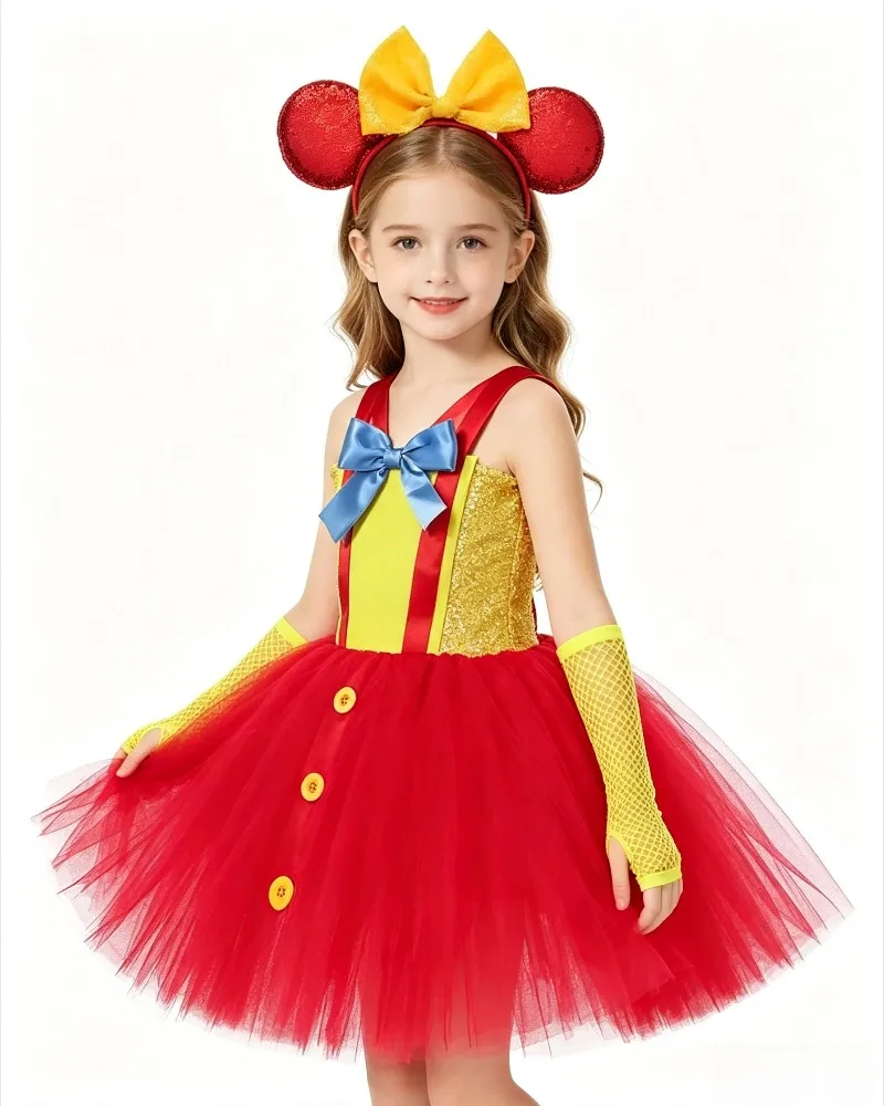 Halloween Red Yellow Duck Tutu Dresses Girls Kids Tulle Gown Children Birthday Party Outfit Performance Matching Accessory Set