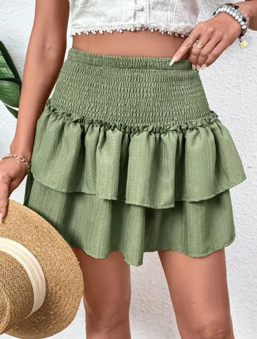 

Skirt 2025 New Summer Women's Pleated Layered Skirt Beach Style Holiday Casual Mini Skirts for Women