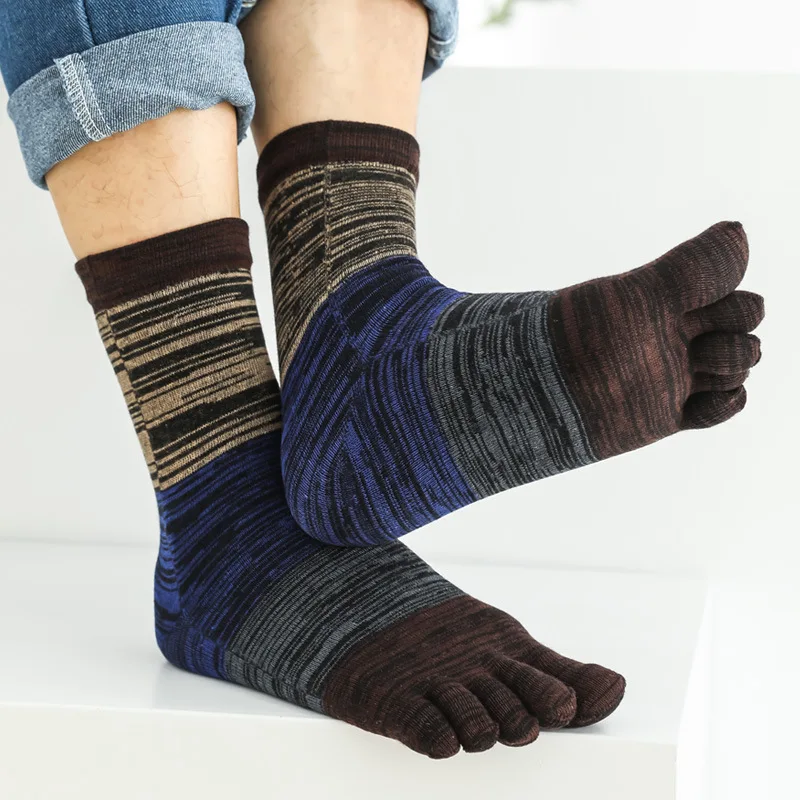 5 Paar große Herren-Retro-Fünf-Finger-Socken im japanischen Stil, bunt, dicke Baumwolle, Frühling und Winter, warm, Harajuku, 5-Finger-Socke, EU 44