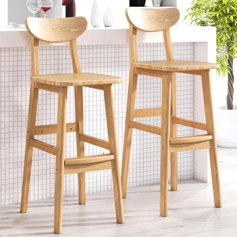 wholesale custom modern Solid wood frame high bar stool Withe linen fabric bar chair with curved backrest for hotel kitchen