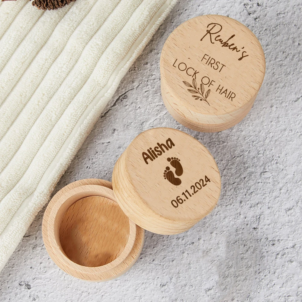 Personalised First Curl First Lock of Hair Keepsake Box Engraved Wooden Trinket Box New Baby Gift