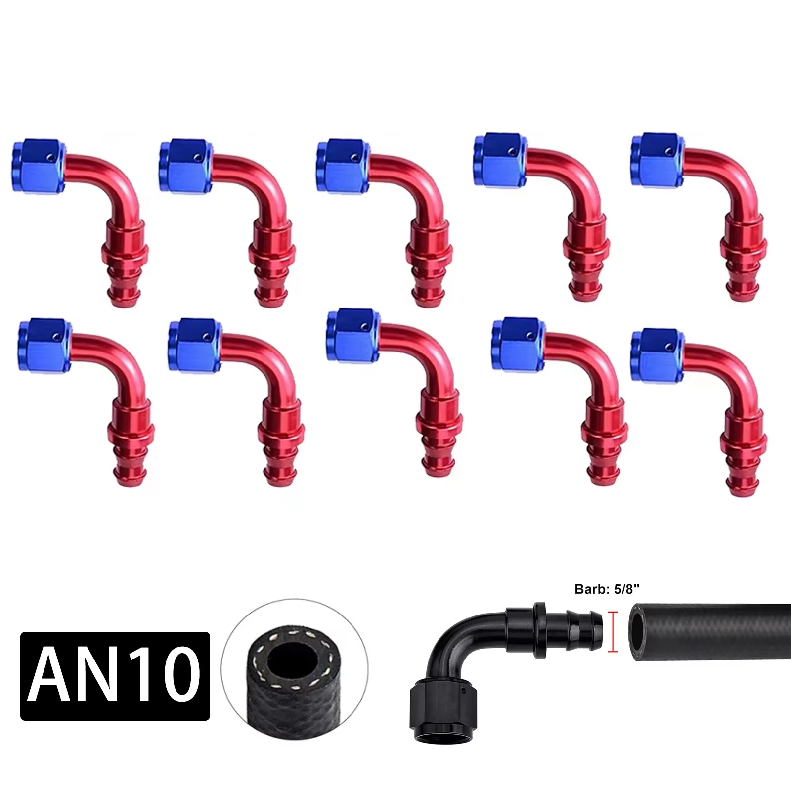 

10AN 90 Degree Push Lock Hose Fitting End Black Aluminum Swivel Connector Universal Push-On Adapter for Car Fuel Oil Line