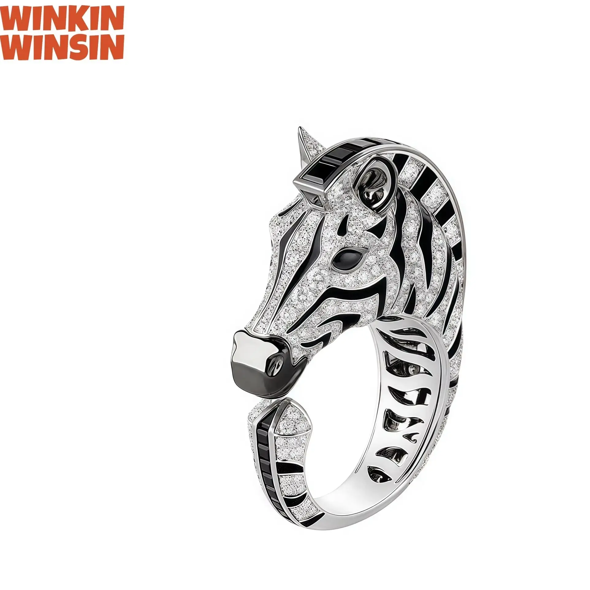 

WINKIN WINSIN Brand MST 925 Sterling Silver Zebra Enamel Rings For Women High Quality Zircon Gemstones Ring Jewelry