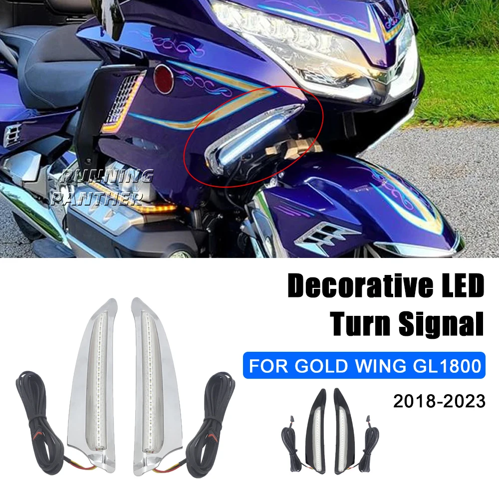 

Front Lighted Vent Trim LED Turn Signal Kit in BLACK And Chrome For HONDA GL1800 Golden Wing 2018-2023 2019 2020 2021 2022 2023