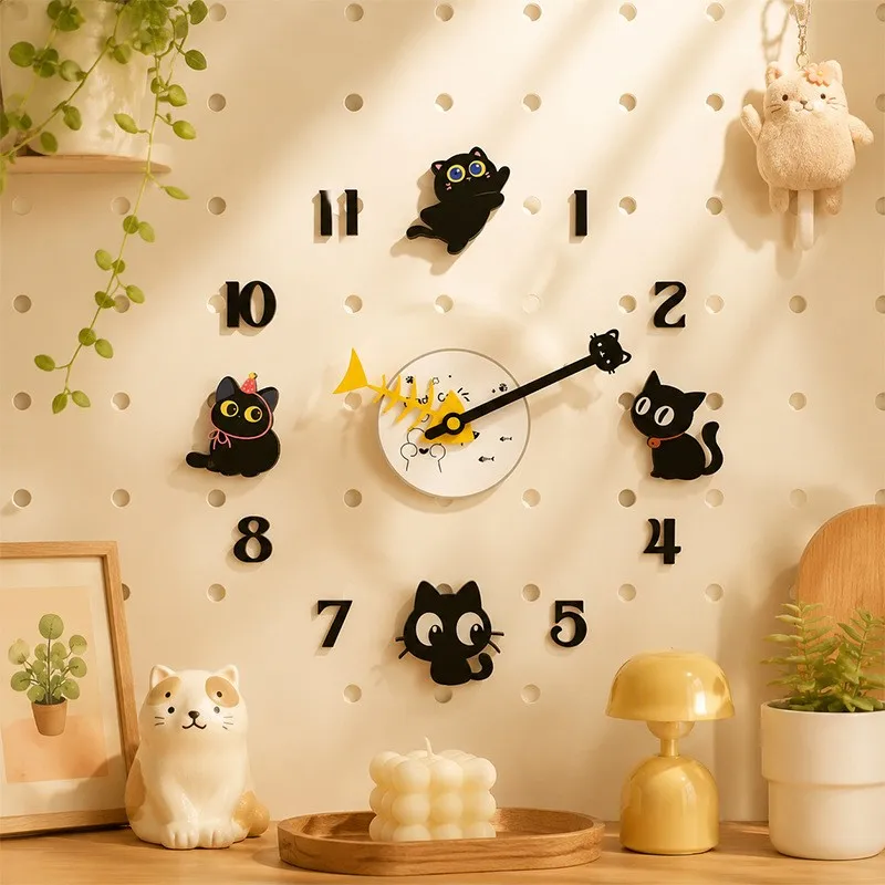 DIY Magnetic Fridge Silent Clock Lovely Cats Bread Fruits Creative Decor Home Kitchen Living Dinning Room Cartoon Fridge Sticker
