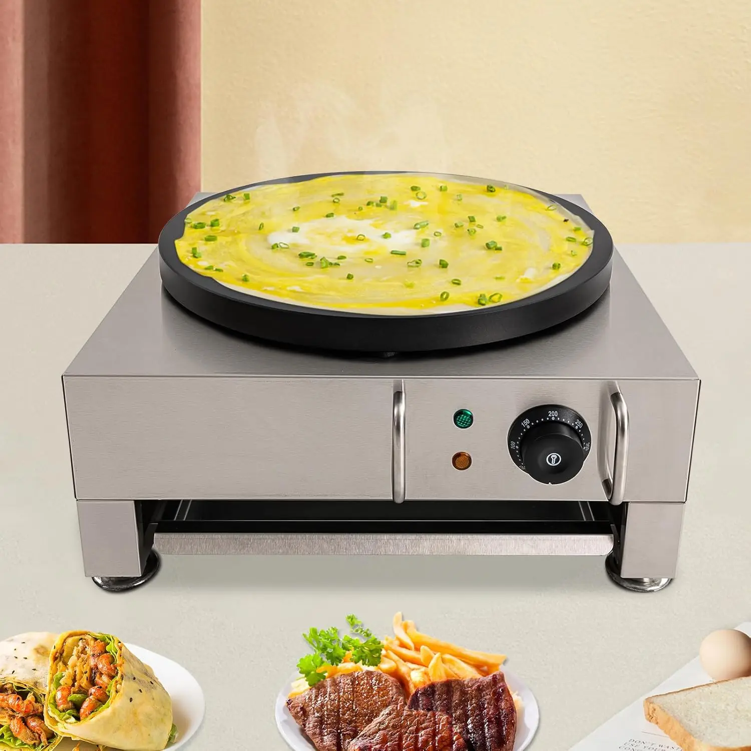 1650 واط صانع كريب كهربائي تجاري غير لاصق الفطائر صانع الشواية التلقائي فطيرة ماكينة قابل للتعديل درجة الحرارة fo