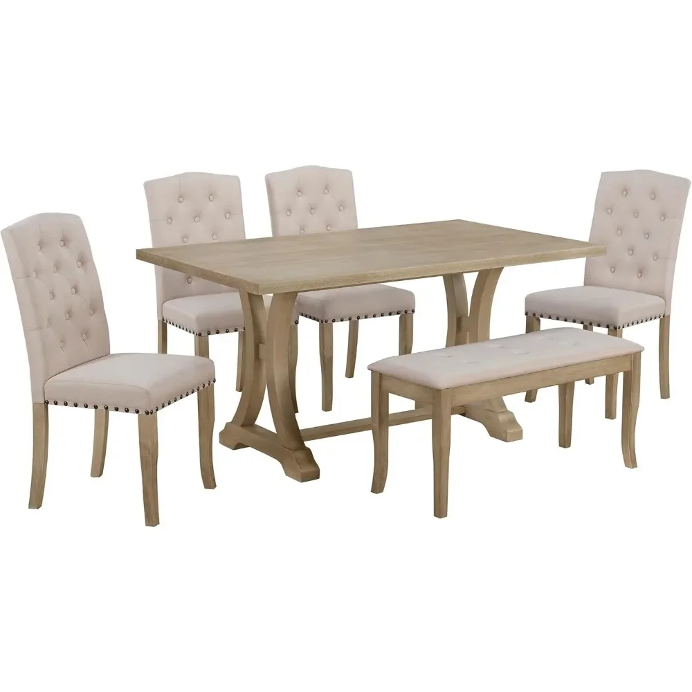 6-Piece Dining Set Designs Classic and Traditional Style Includes Dining Table, 4 Upholstered Chairs & Bench Dining Room Sets